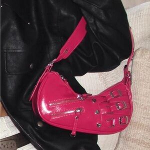 Prod Boho City Bag Chic Fuchsia Shoulder Bag with Buckle Accents